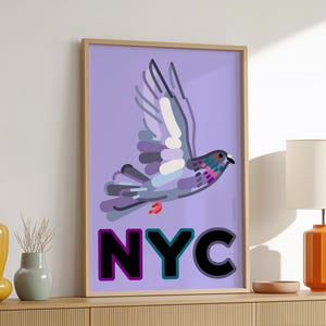 New York Tauben Wandkunst - NYC Poster Druck - Urbane Vogelillustration - Mattes Dekor in Museumsqualität - verschiedene Größen