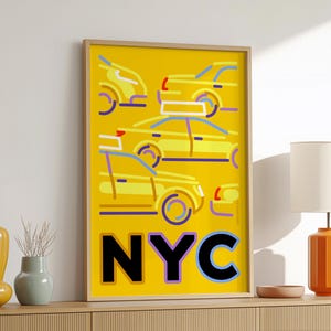 New York Yellow Cabs Wall Art – NYC Poster Print – City Traffic Illustration – Museum Quality Matte Decor – Multiple Sizes