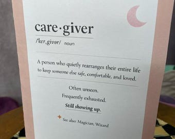 Caregiver Definition Card | Invisible Labor & Burnout Support | Grief, Caregiving Encouragement | Printable Card