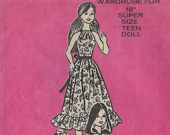 Vintage PDF Wardrobe Pattern 9464 for 18 Inch Super Size Teen Doll Dress Coat Robe Slip Pantts Vest Blouse