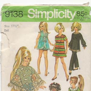 Vintage Puppenkleidung Schnittmuster für 17 1/2 &quot;Puppenpuppen wie 1970s Crissy und Velvet
