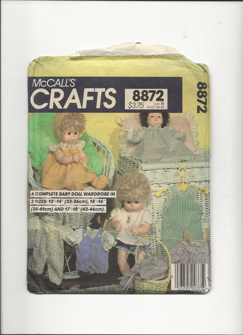 McCalls 8872 Medium Vintage Crafts Baby Doll Clothes Pattern PDF image 1