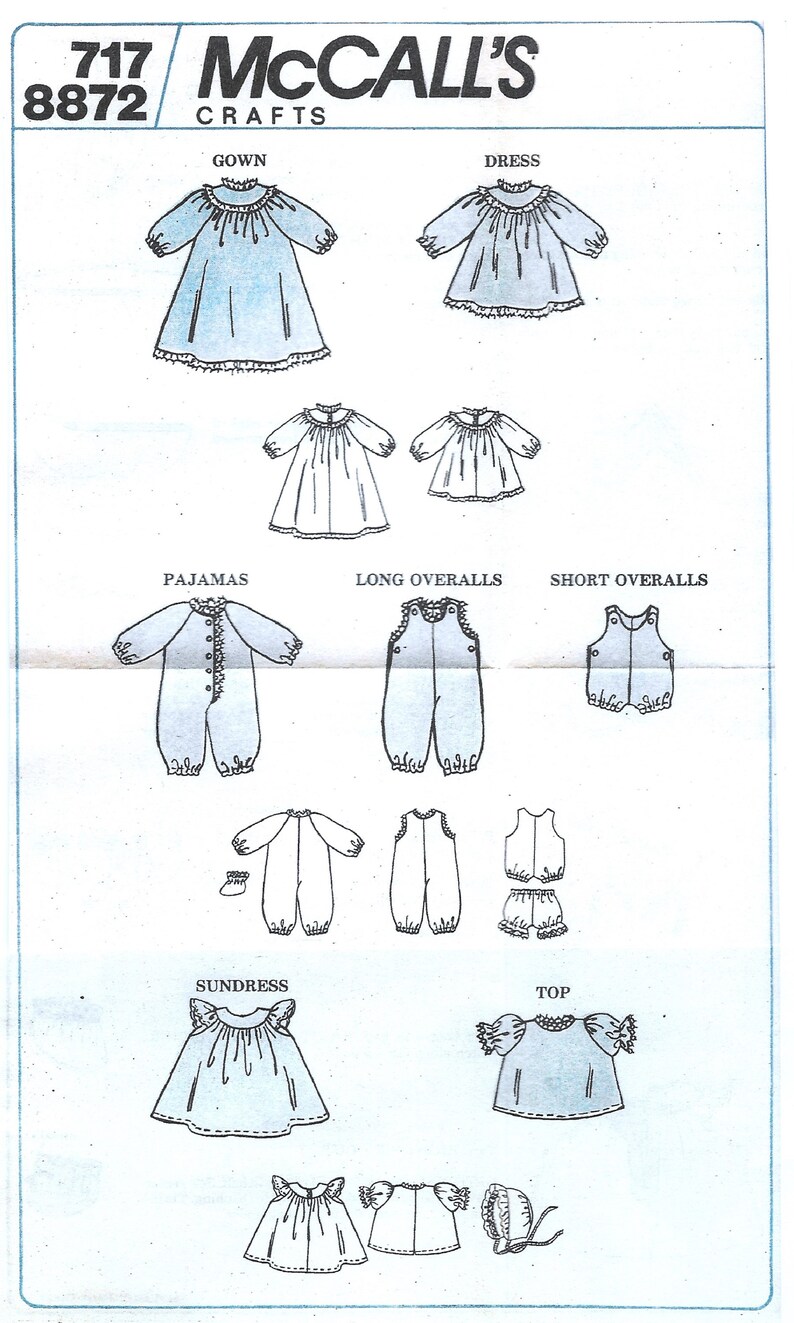 McCalls 8872 Medium Vintage Crafts Baby Doll Clothes Pattern PDF image 3