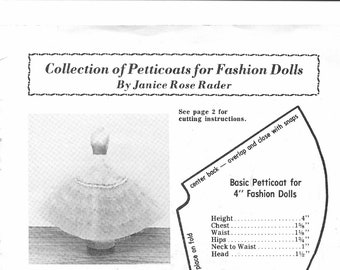 Vintage Petticoat, and Undergarment Pattern for Fashion Dolls and Smaller by Janice R. Rader