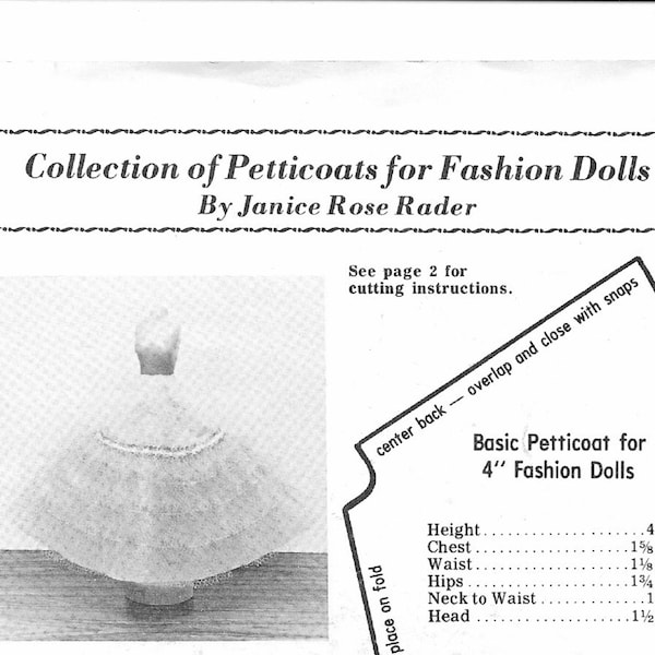 Vintage Petticoat, and Undergarment Pattern for Fashion Dolls and Smaller by Janice R. Rader