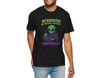 Introverted Conspiracy Discussion T-Shirt, Funny Alien Graphic Tee, Unisex US Cotton Shirt