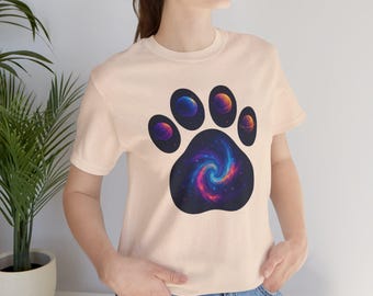 Galaxy Paw Print T-Shirt | Cosmic Animal Lover Tee | Unisex Space Paw Shirt