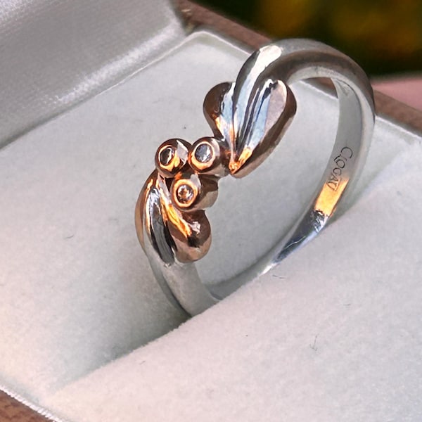 Vintage Clogau White Gold and Rose Gold Diamond Tree of Life Ring Size UK - K  / US - 5.5