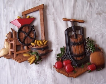 Vintage cast metal wall art.   Corn sheller and cider press.  B961-2.5.