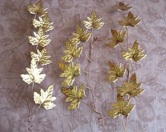 Vintage set of 3 brass and copper leaf stems adjustable.  T564-.60.