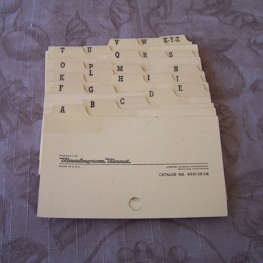 Vintage Set of Remington Rand Library Card Catalog Alphabet Divider