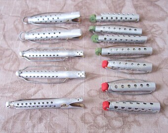 Vintage group of 12 assorted aluminum perm rods, curlers.    Set-JJJ. T252-.24.