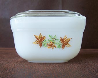 Vintage Fire King Maple Leaf refrigerator dish.  B482-BBB-1.25.