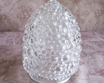 Vintage 1940s clear hobnail bubble glass cone indoor/outdoor clear light fixture globe.  B560-.25.