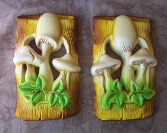 Vintage 1977 Miller Studio chalkware mushrooms wall décor.  B685-5.