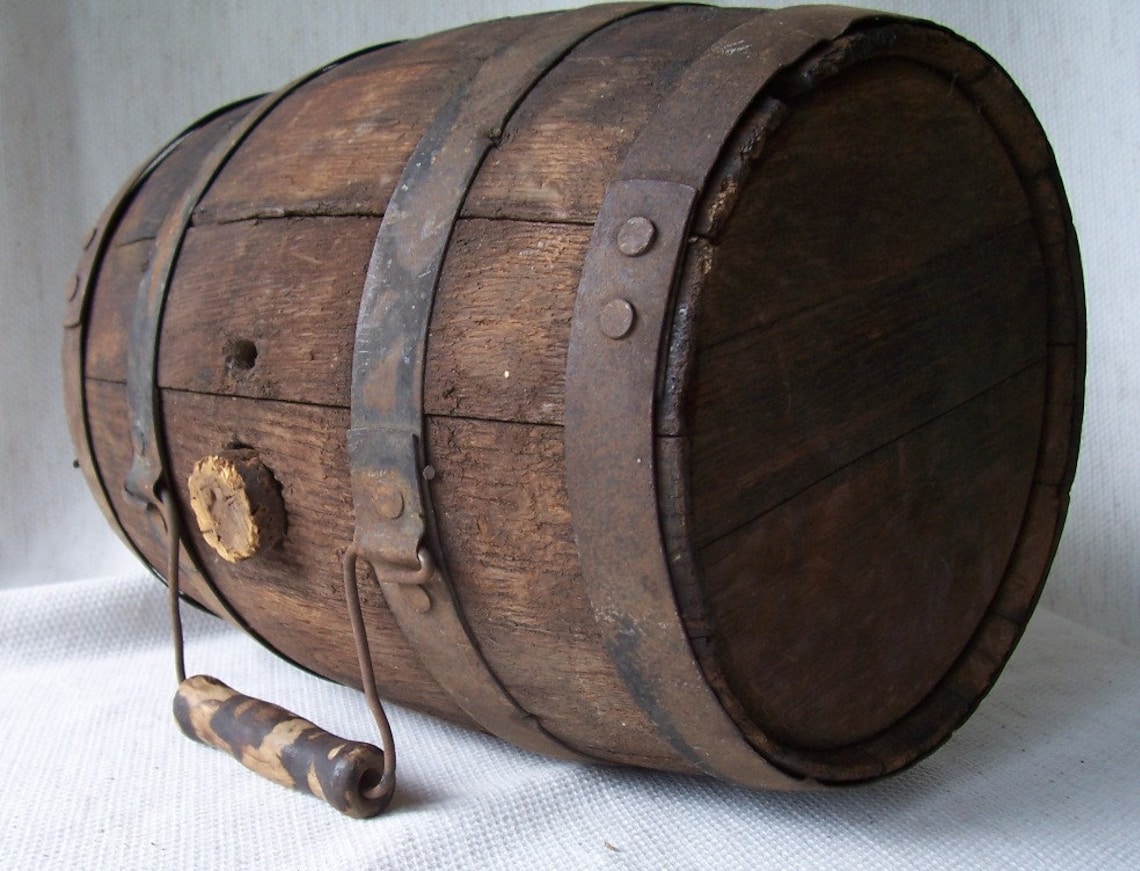 Vintage mini wood barrel keg with handle Etsy