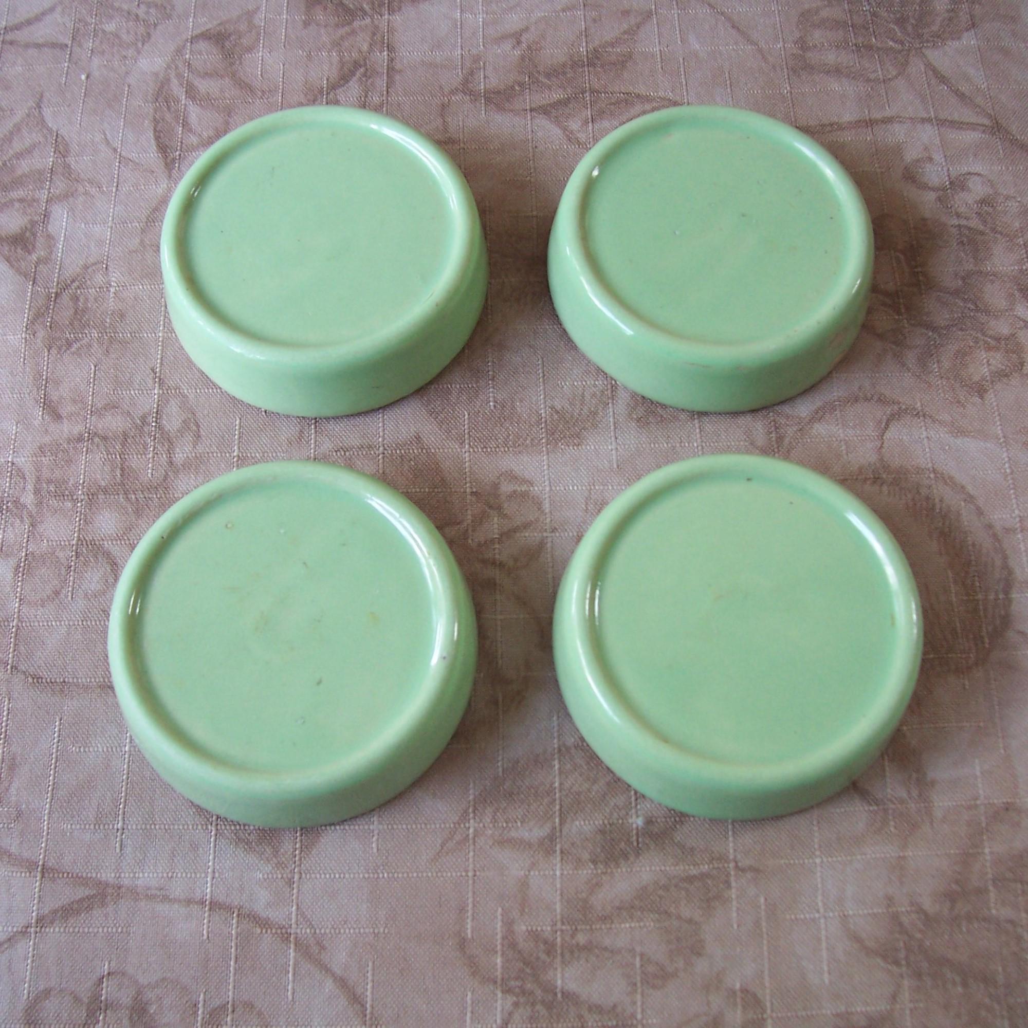 CUSTOM LiSTinG FOR MARGARET--Vintage set of 4 ceramic furniture coasters jadeite green.  T357-1.50.