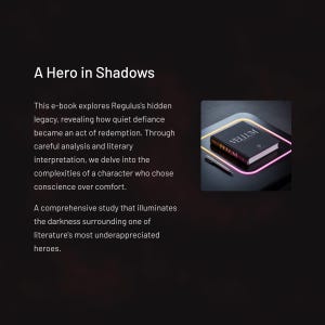 Pode incluir: Um livro intitulado "Vellum" com o nome do autor "PHOM" em uma capa preta, colocado em uma superf&iacute;cie escura com uma borda rosa e amarela neon. O t&iacute;tulo "A Hero in Shadows" &eacute; exibido acima da descri&ccedil;&atilde;o do livro.