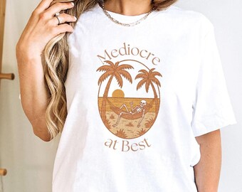 Funny Skeleton T-Shirt Beach Vibes Sarcastic Skeleton Shirt Design Idea Gift Shop Summer Clothing Beach Style Vacation Wear Cotton Tshirt