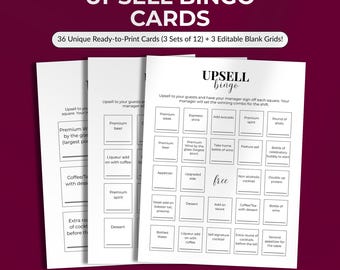 Restaurant Upsell Bingo Template Server Training Resource Digital Sales Tool Manager Teaching Staff Motivation Game Printable Employee Fun