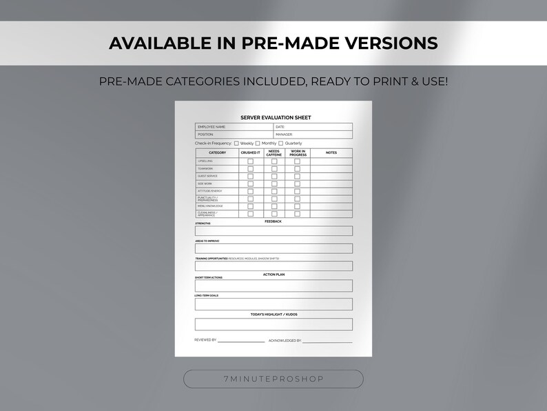 Restaurant Server Evaluation Form Staff Assessment Template Printable ...