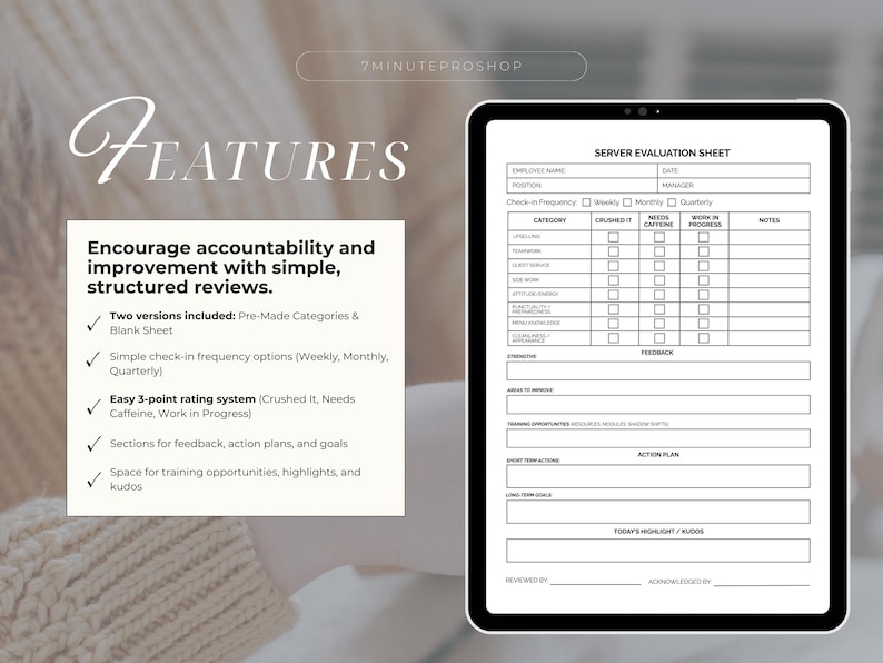 Restaurant Server Evaluation Form Staff Assessment Template Printable ...