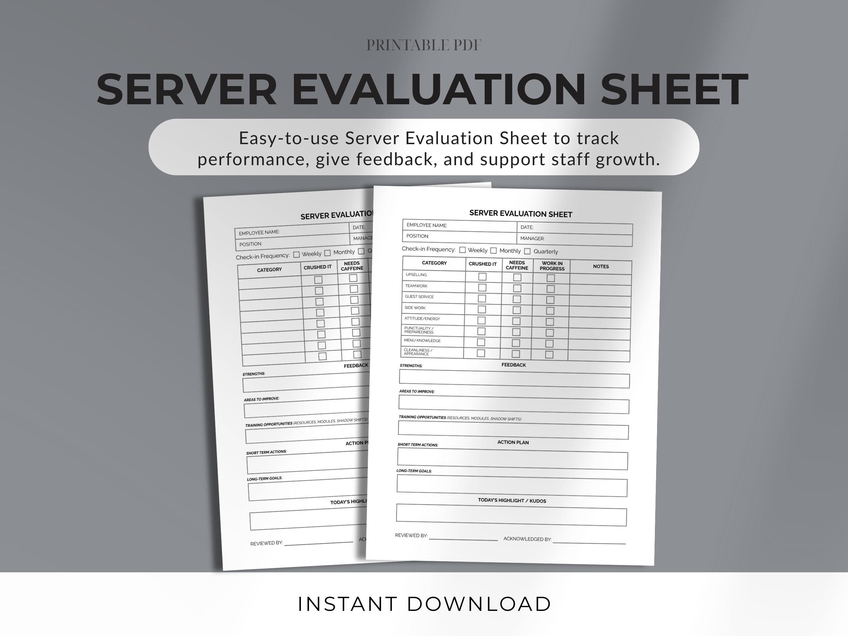 Restaurant Server Evaluation Form Staff Assessment Template Printable ...