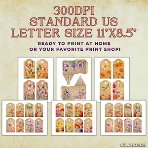 Floral Junk Journal Kit: Tags & Mini Envelopes (Digital Download, 300 DPI)
