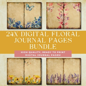 Floral Junk Journal Pages: 24x Printable Scrapbook Kit (Digital Download)