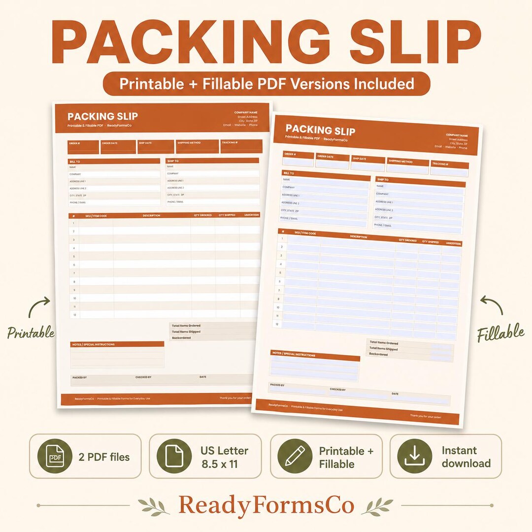 Editable Packing Slip Template, Printable and PDF Fillable, Small ...