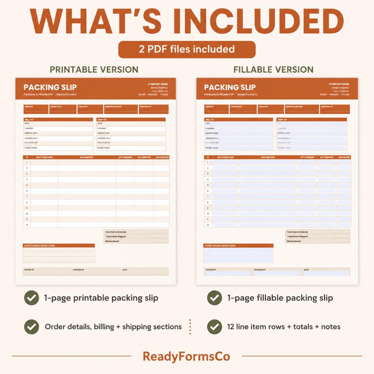 Editable Packing Slip Template, Printable and PDF Fillable, Small ...