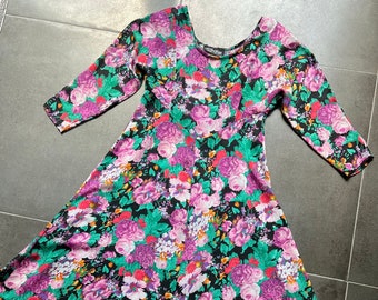 90s All That Jazz Sheer Long Sleeve Floral Party Dress with Dress Clip Size S