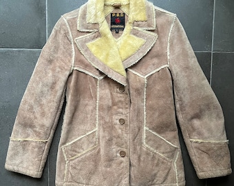 70s Suede & Faux Sherpa Patchwork Western Style Peacoat Size S / M