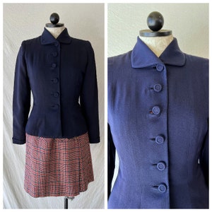 40s Navy Blue Wool Gabardine Suit Jacket Blazer by Swansdown Size XS / S image 1