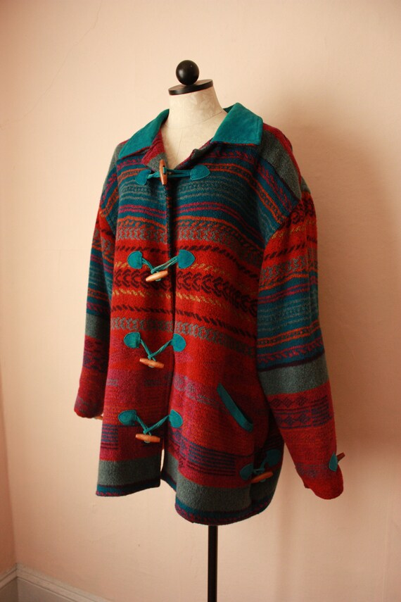 80s 90s Toggle Blanket Coat Southwestern Neon Plus