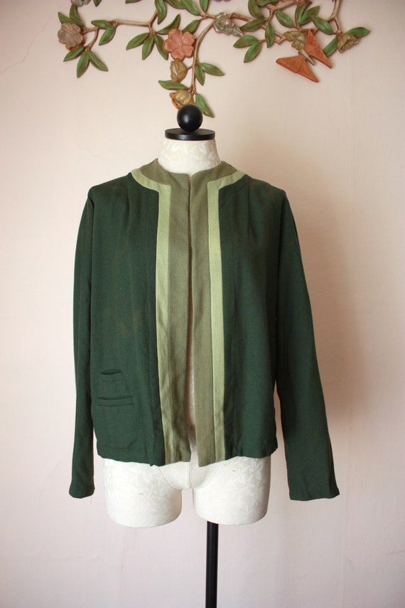 40s Green Wool Jacket Lightweight Open Bolero Colo