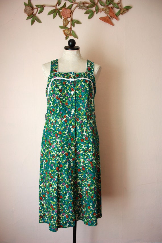 70s Cotton Floral Sundress Sleeveless Prairie Dres
