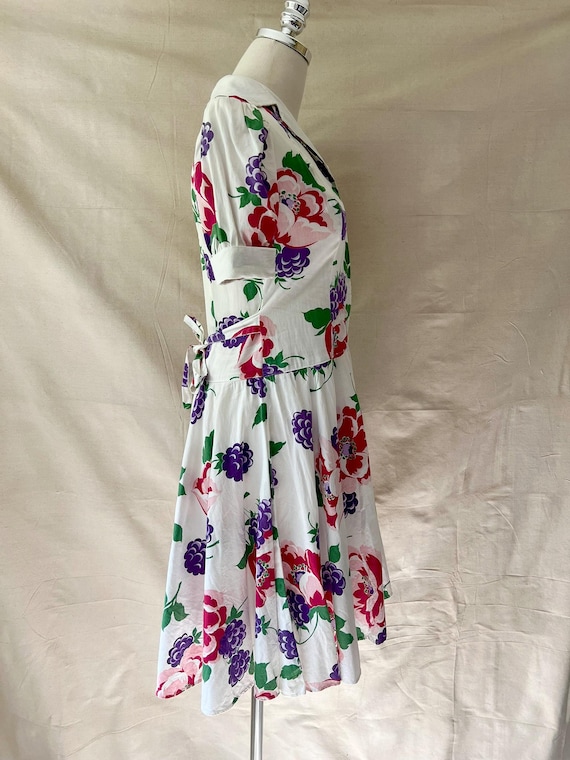 30s 40s Cotton Pique Berry Print Dress / Floral S… - image 5