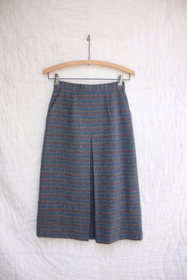 80s does 40s Moody Gray Wool Polka Dot Midi Skirt Preppy Size XS image 4