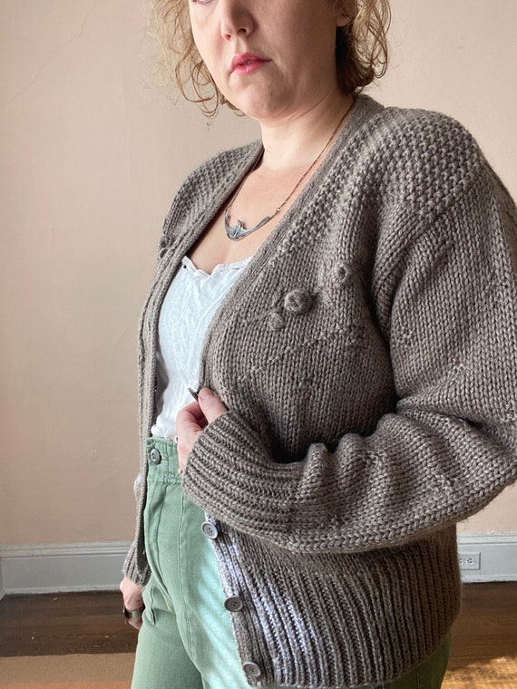 80s does 30s Gray Dusty Pink Cardigan with Rosette
