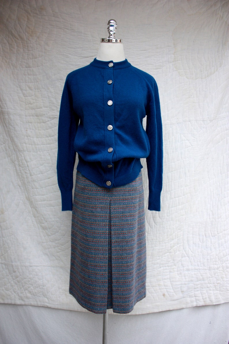 80s does 40s Moody Gray Wool Polka Dot Midi Skirt Preppy Size XS image 3
