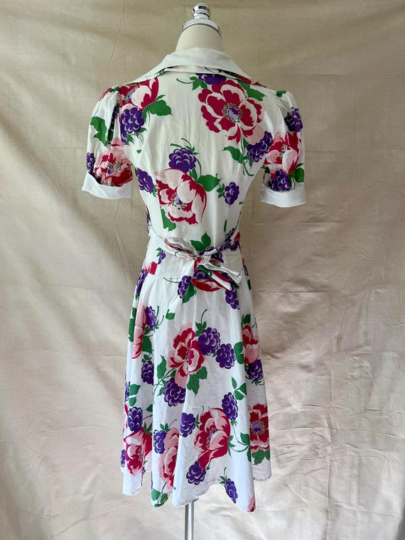 30s 40s Cotton Pique Berry Print Dress / Floral S… - image 6