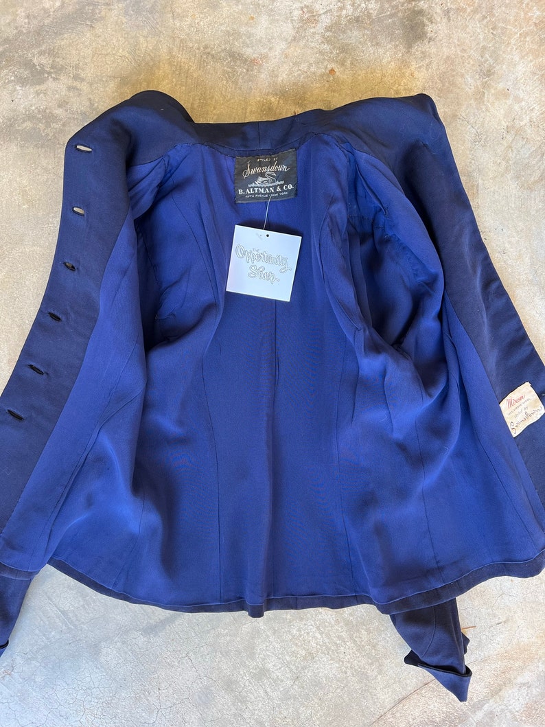 40s Navy Blue Wool Gabardine Suit Jacket Blazer by Swansdown Size XS / S image 9