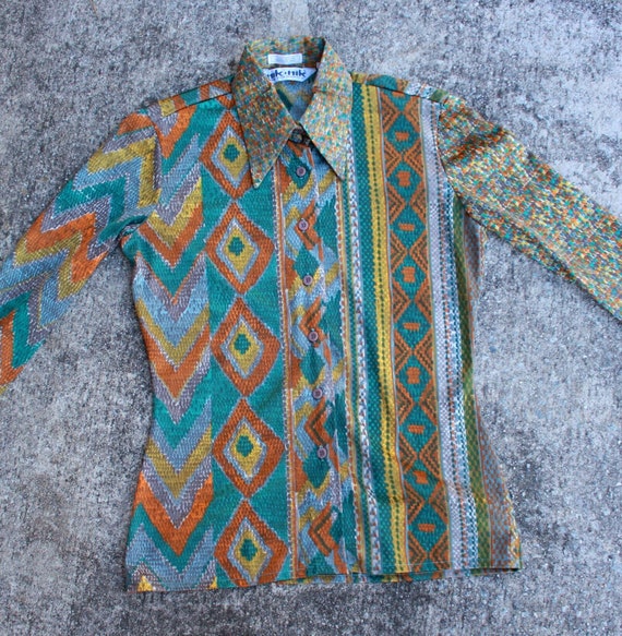 70s Rare Nik Nik Snakeskin Print Nylon Disco Shirt
