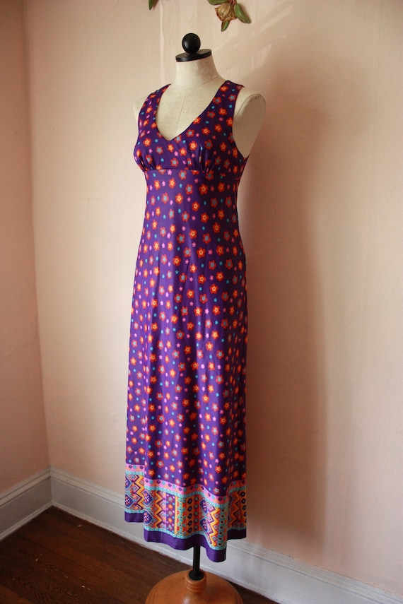 70s Corky Craig Dress Purple Flower Power Empire W