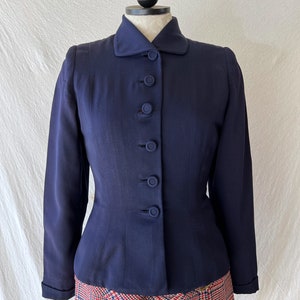 40s Navy Blue Wool Gabardine Suit Jacket Blazer by Swansdown Size XS / S image 3