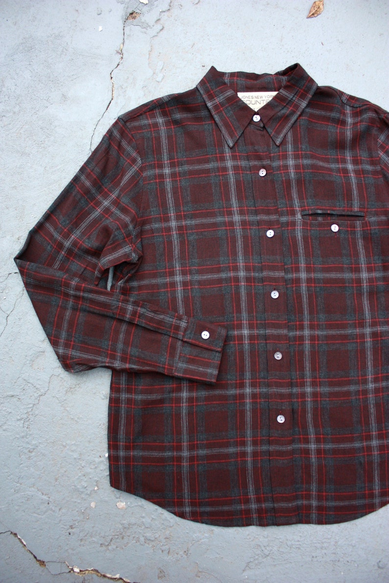 90s does 40s Rayon Mauve Plaid Blouse Size M image 2