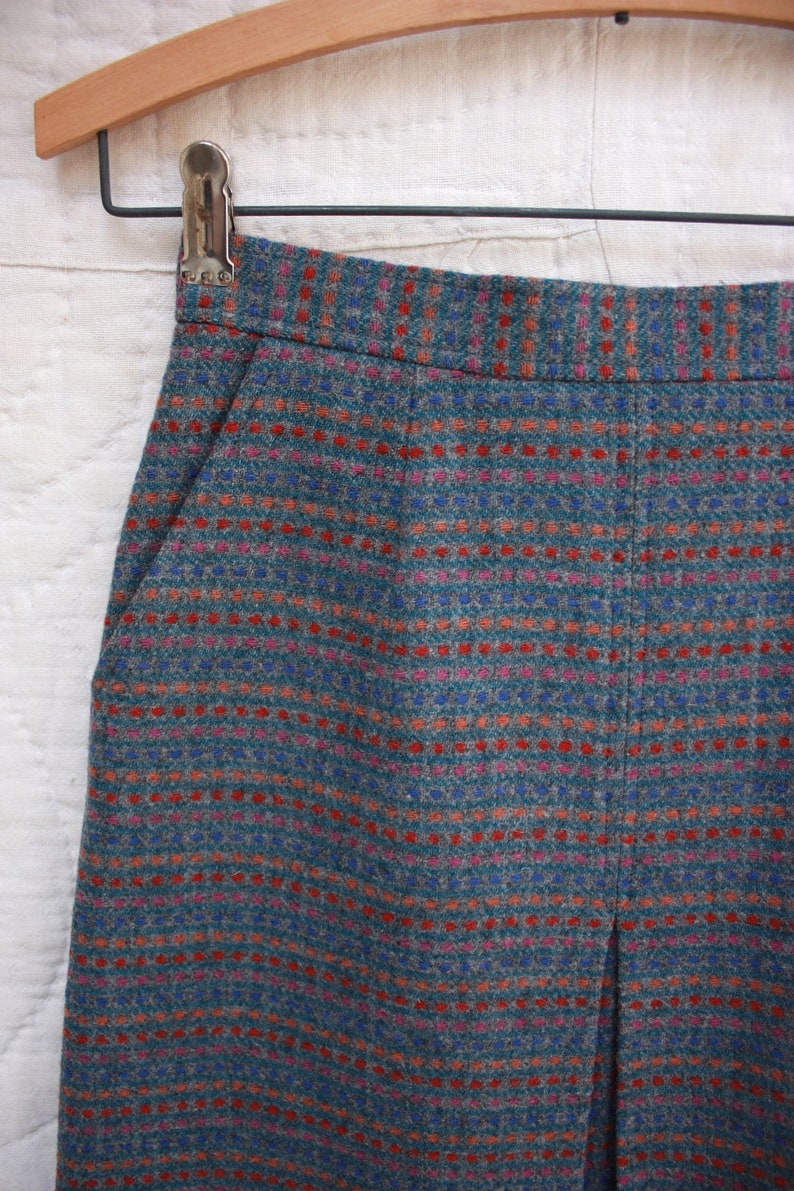 80s does 40s Moody Gray Wool Polka Dot Midi Skirt Preppy Size XS image 5