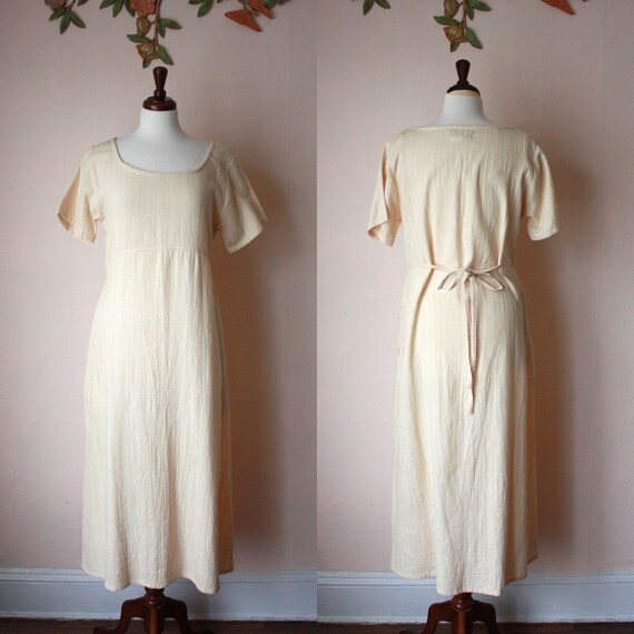 90s Guatemalan Cotton Maxi Dress Textured Tie Back