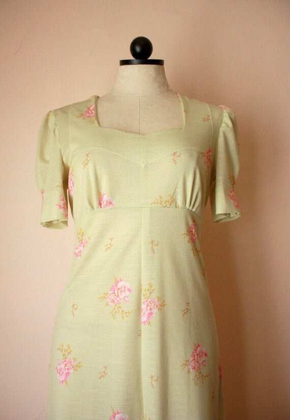70s does 30s Pastel Green and Pink Floral Maxi Dre